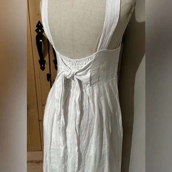 100% Linen Made in Italy White Sleeveless Maxi Tie Back Dress - Picture 6 of 7